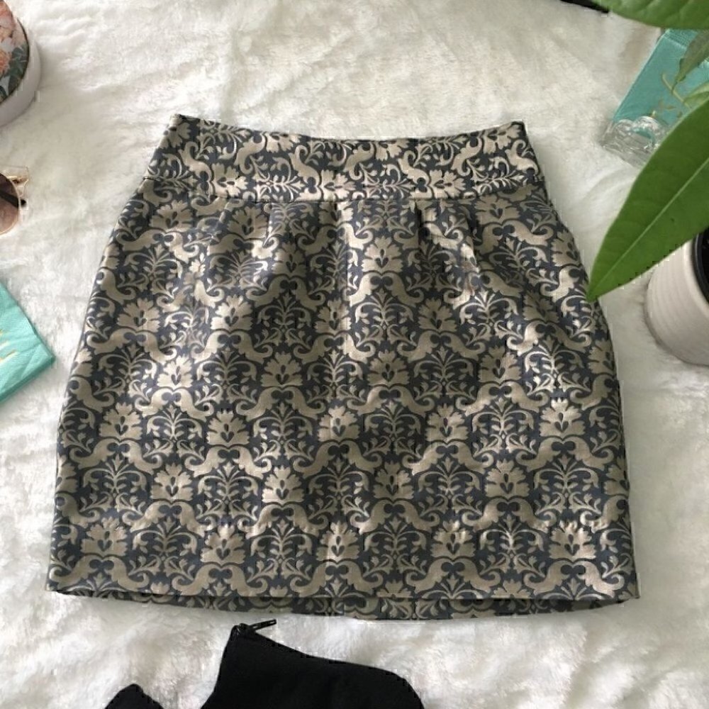Kimchi Blue Metallic Silver/Blue Damask Mini Skirt